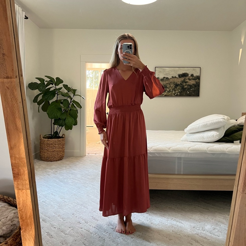 Express Terracotta Long Sleeve Dress